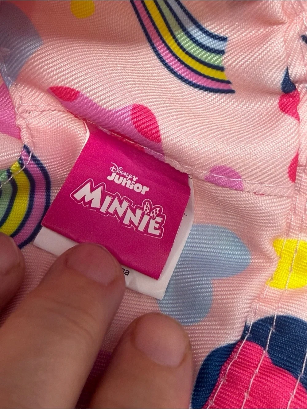 Disney Junior Minnie Mouse pink white polka dot embroidered Bucket Hat OSFM EUC